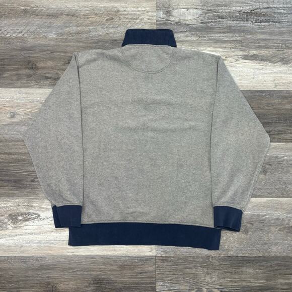 Orvis Gray Blue Orange Mens M 1/4 Zip Snap Mock Neck Pullover Signature Sweater‎ - Picture 3 of 10